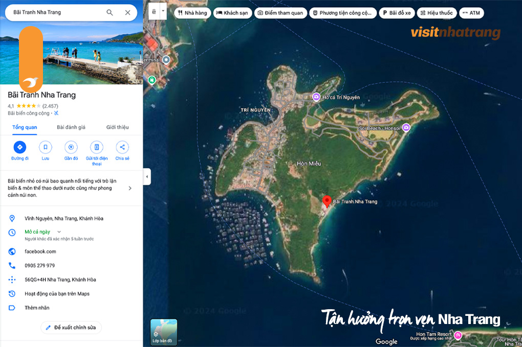 Khu du lịch Bãi Tranh Nha Trang trên Google Map