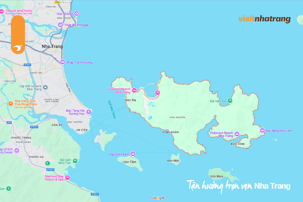 Vị trí Hòn Tre trên Google Map